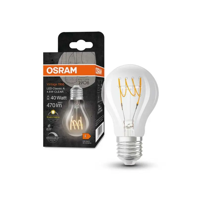Osram LED Spiral Filament A60 Birne 4,8W = 40W E27 klar 470lm Warmweiß 2700K DIMMBAR Expressversand