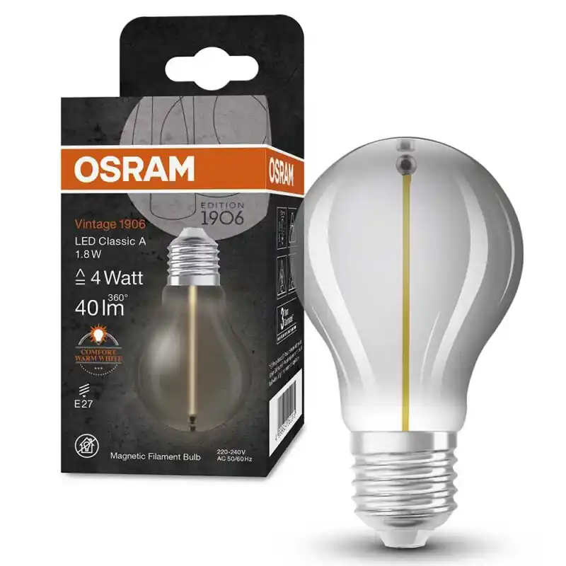 Osram LED Filament Magnetic A60 Birne 1,8W = 4W E27 Rauchglas 40lm extra warmweiß 1800K Top-Preis