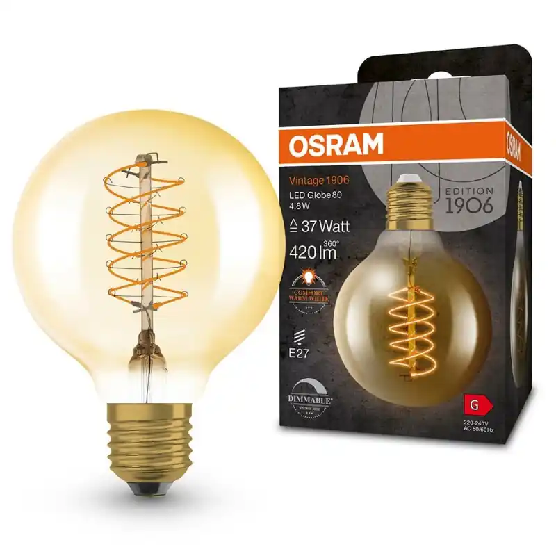 Mega-Angebot Osram LED Spiral Filament G80 Globe Vintage 1906 4,8W = 37W E27 Gold 420lm extra Warmweiß 2200K DIMMBAR