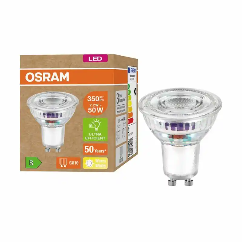 Zertifiziert Osram LED Glas Reflektor PAR16 2,2W = 50W GU10 350lm warmweiß 2700K 36° ultra effizient
