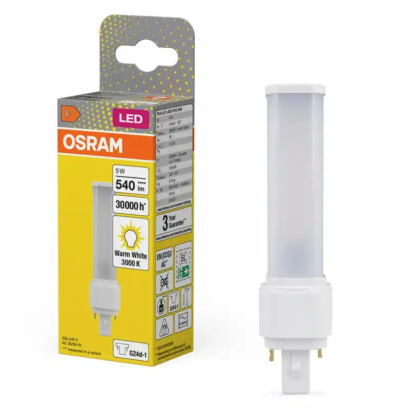 Zertifiziert Osram LED Dulux D10 EM & AC 5W = 10W/830 G24d-1 2P 108lm warmweiß 3000K