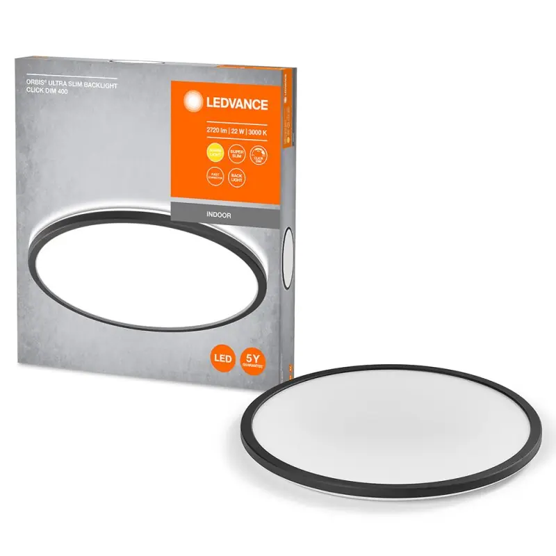 Online Kaufen Ledvance LED Deckenleuchte Orbis Ultra Slim Backlight Schwarz Ø40cm 22W 2720lm Warmweiß 3000K 3-Stufen-Dimm ultraflach