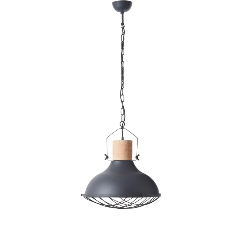 Markenware Brilliant Pendelleuchte Emma Schwarz Metall Holz Ø45cm max. 40W E27 Kette kürzbar