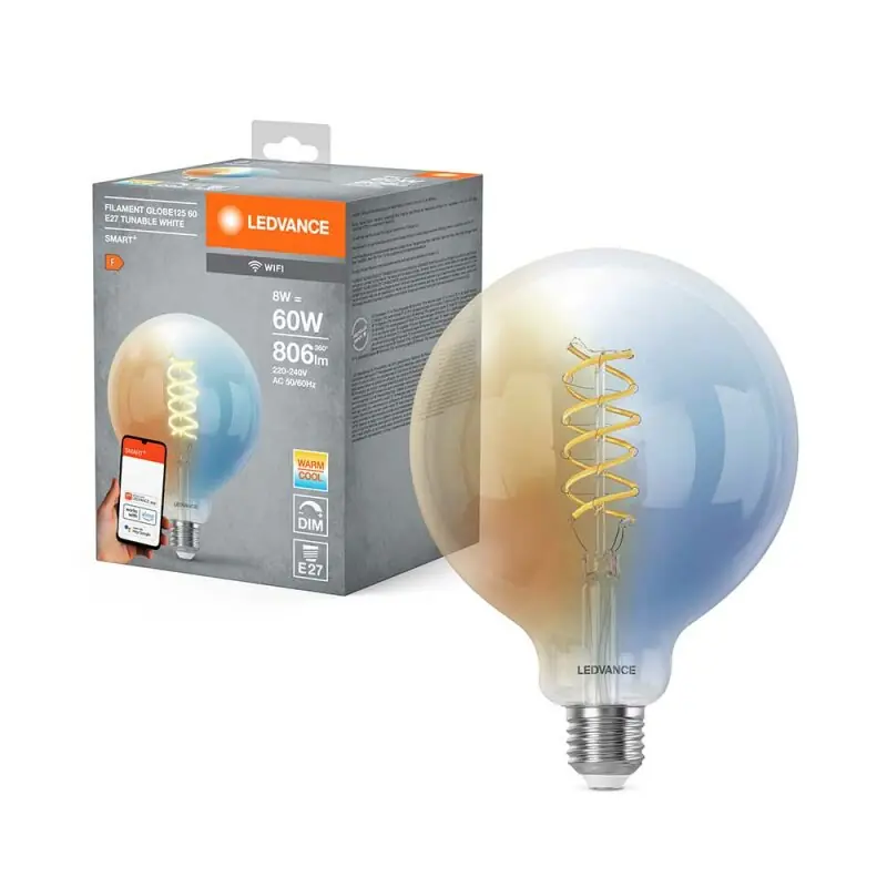 Schnäppchen Ledvance Smart+ LED Filament G125 Globe 8W = 60W E27 klar 806lm TW 2700-6500K Dimmbar App Google Alexa WiFi