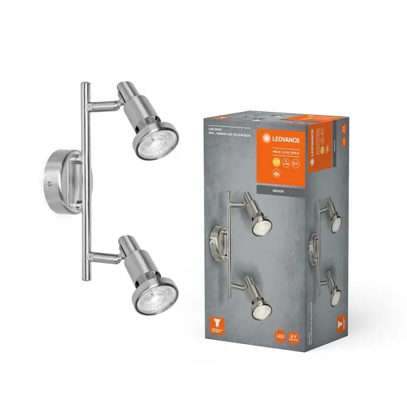 Ledvance LED Deckenleuchte Wandlampe Spot Silber 2 x 2,6W GU10 460lm Warmweiß 2700K Rabatt