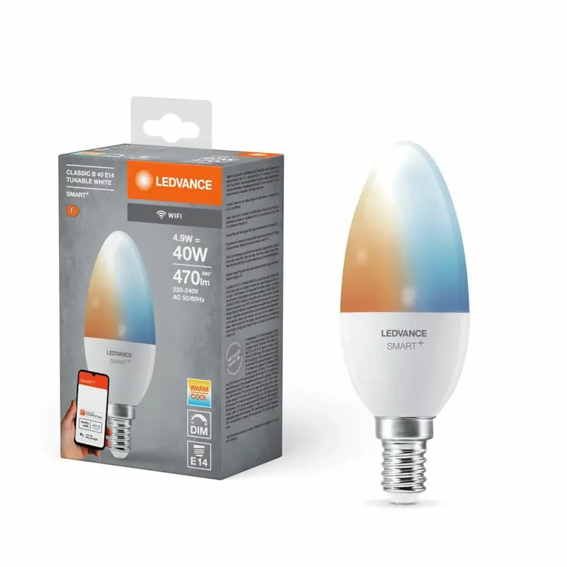 Ledvance LED Smart+ Kerze 4,9W = 40W E14 matt 470lm CCT 2700K-6500K Dimmbar App Google Alexa WiFi Zertifiziert