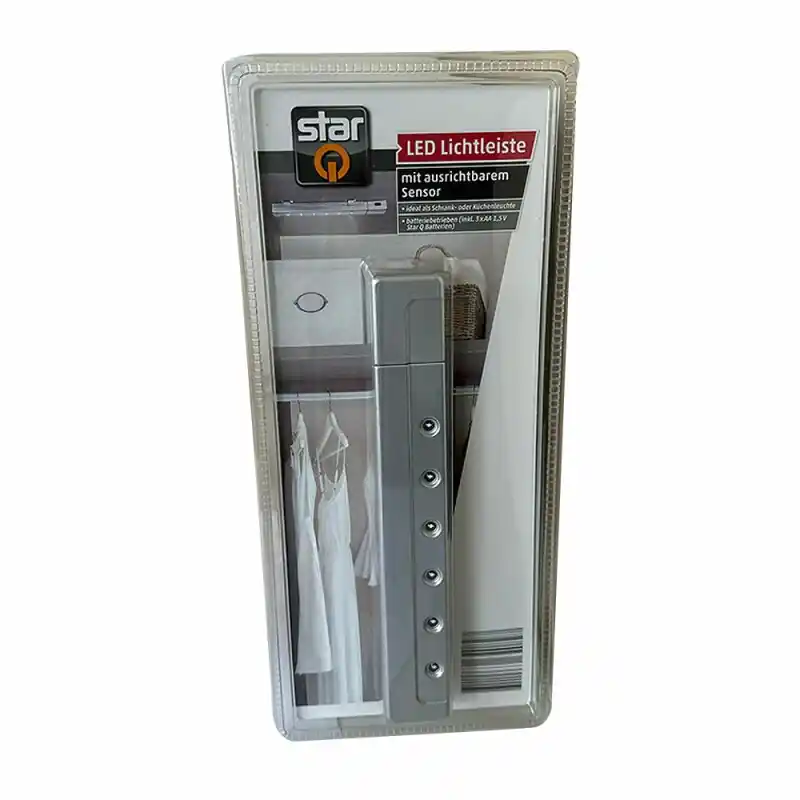 Star LED Lichtleiste 22cm Silber 35lm Kaltweiß mit 3 x AA Batterien Bewegungsmelder Zertifiziert