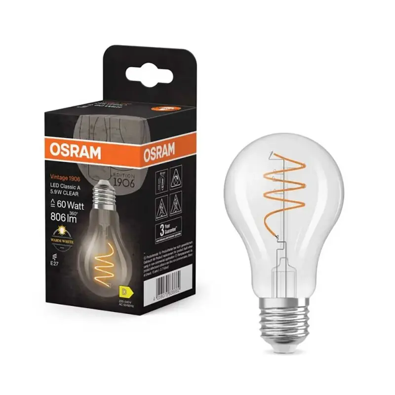 Nur Für Kurze Zeit Osram LED Spiral Filament A60 Birne 5,9W = 60W E27 klar 806lm warmweiß 2700K