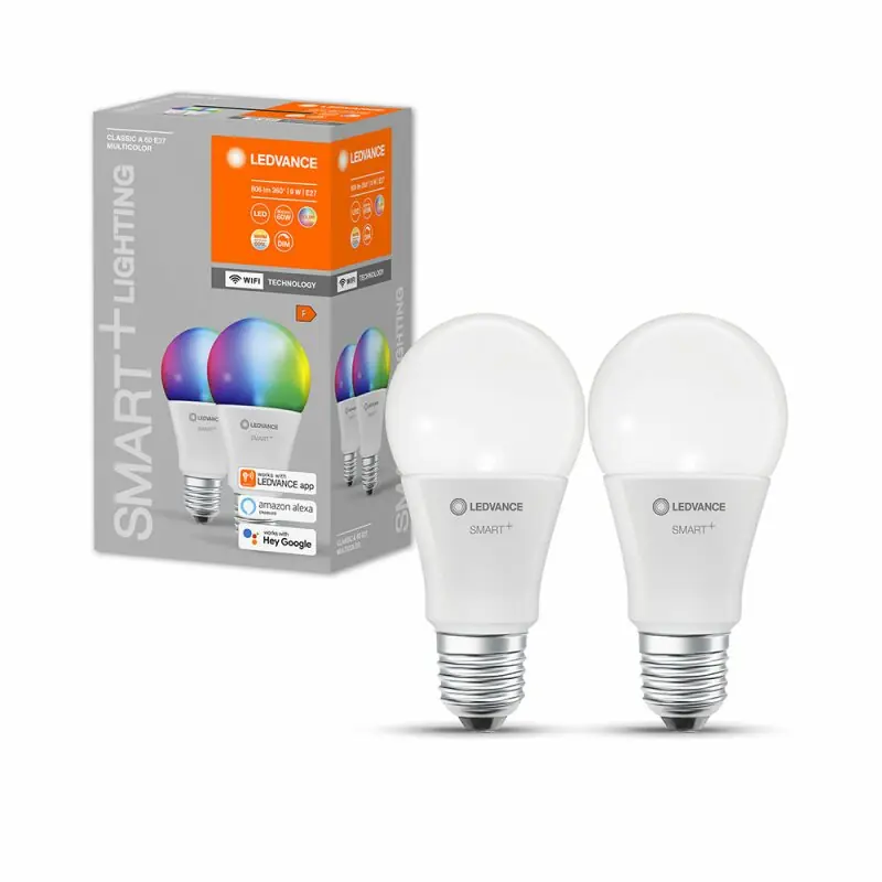 2 x Ledvance LED Smart+ A60 Birne 9W = 60W E27 matt 806lm RGBW 2700-6500K Dimmbar App Google Alexa WiFi Günstig