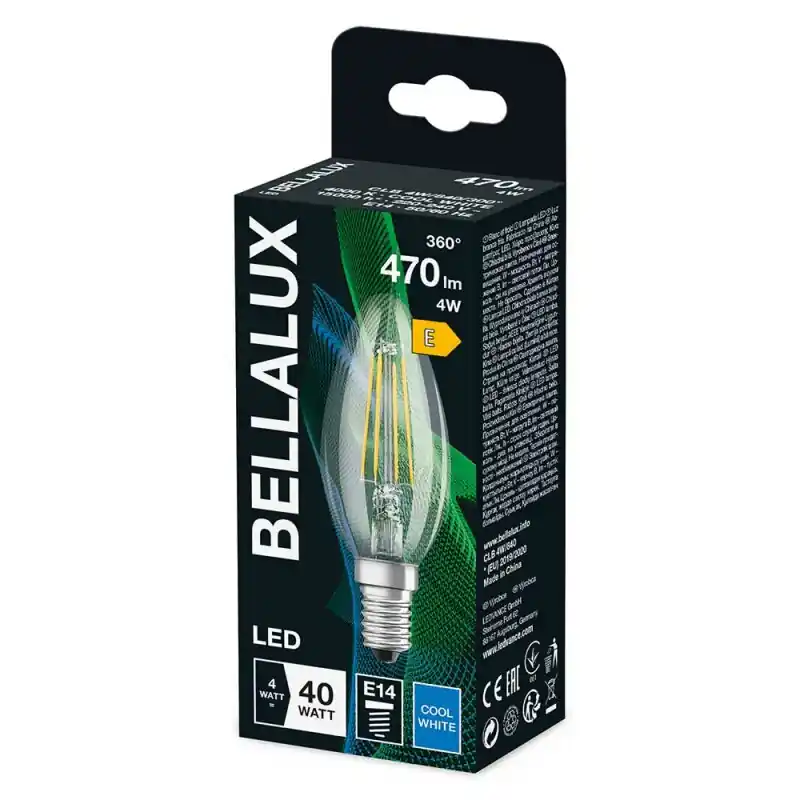 Bellalux LED Filament Kerze 4W = 40W E14 klar 470lm Neutralweiß 4000K Neu Im Sortiment