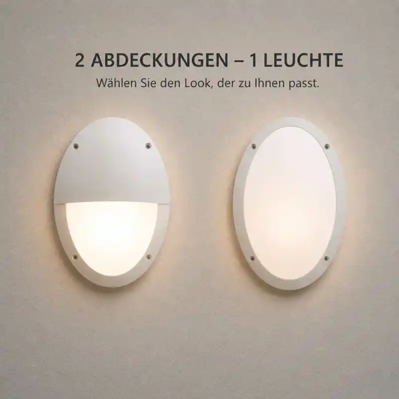 Knallerangebot LED Außenleuchte Wandlampe Bulkhead Weiß IP66 8,5W = 75W E27 2700K Dimmbar mit 2 Abdeckungen