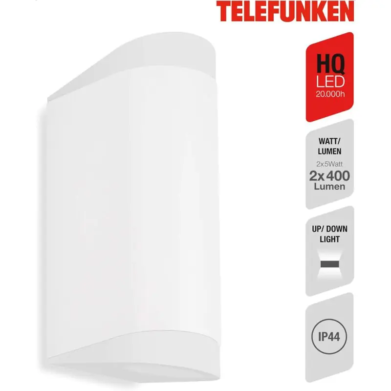 Telefunken LED Außenleuchte Wandlampe Weiß IP44 2 x 5W GU10 800lm Neutralweiß 4000K Up&Down Kostenfreie Lieferung