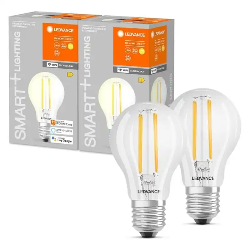 2 x Ledvance LED Smart+ A60 Birnen 6W = 60W E27 klar 806lm warmweiß 2700K DIMMBAR App Google Alexa WiFi Kostenfreie Lieferung