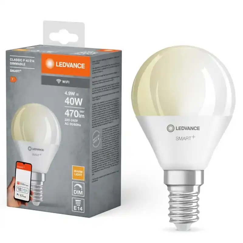Mega-Angebot Ledvance LED Smart+ Tropfen 4,9W = 40W E14 matt 470lm warmweiß 2700K dimmbar App Google WiFi