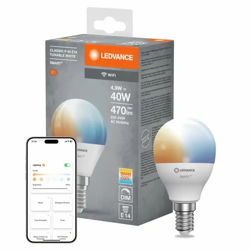 Ledvance LED Smart+ P47 Tropfen 4,9W = 40W E14 470lm TW 2700–6500K Dimmbar App Alexa Google WiFi Mega-Angebot