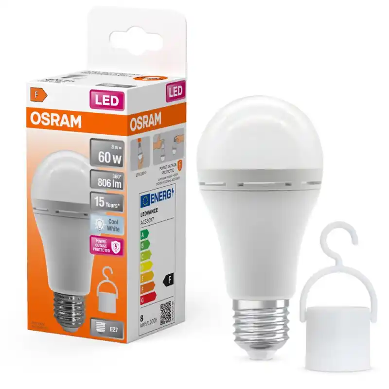 Osram LED A60 Birne 8W = 60W E27 matt 806lm neutralweiß 4000K Akku Notlicht Campinglampe mobiles Licht Aktuell
