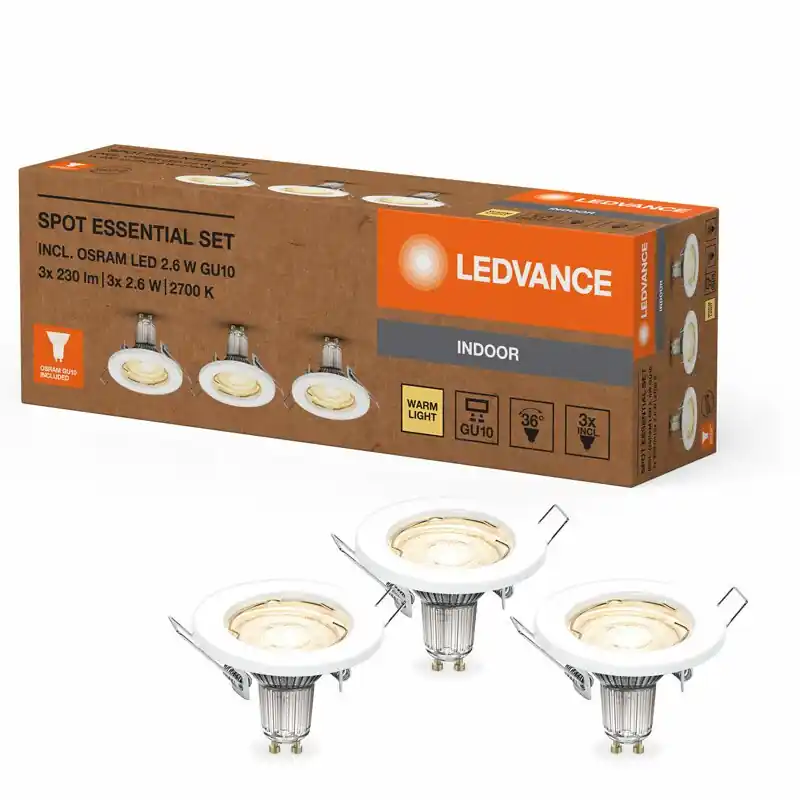3 x Ledvance LED Einbauleuchten Spot Essential 2,6W GU10 230lm warmweiß 2700K Kracherpreis