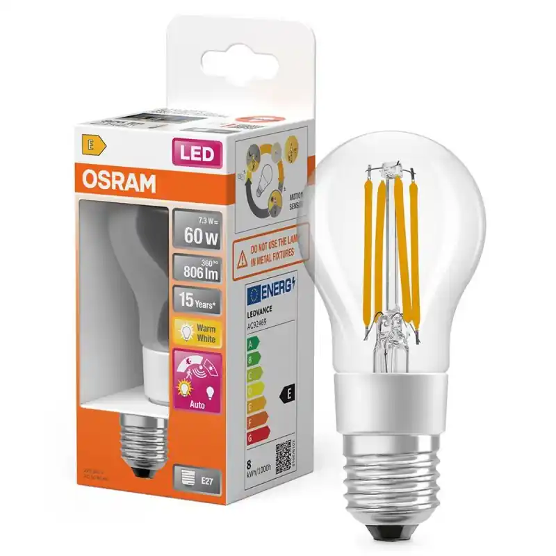Saisonangebot Osram LED Filament A60 Birne 7,3W = 60W E27 klar 806lm Warmweiß 2700K Sensor