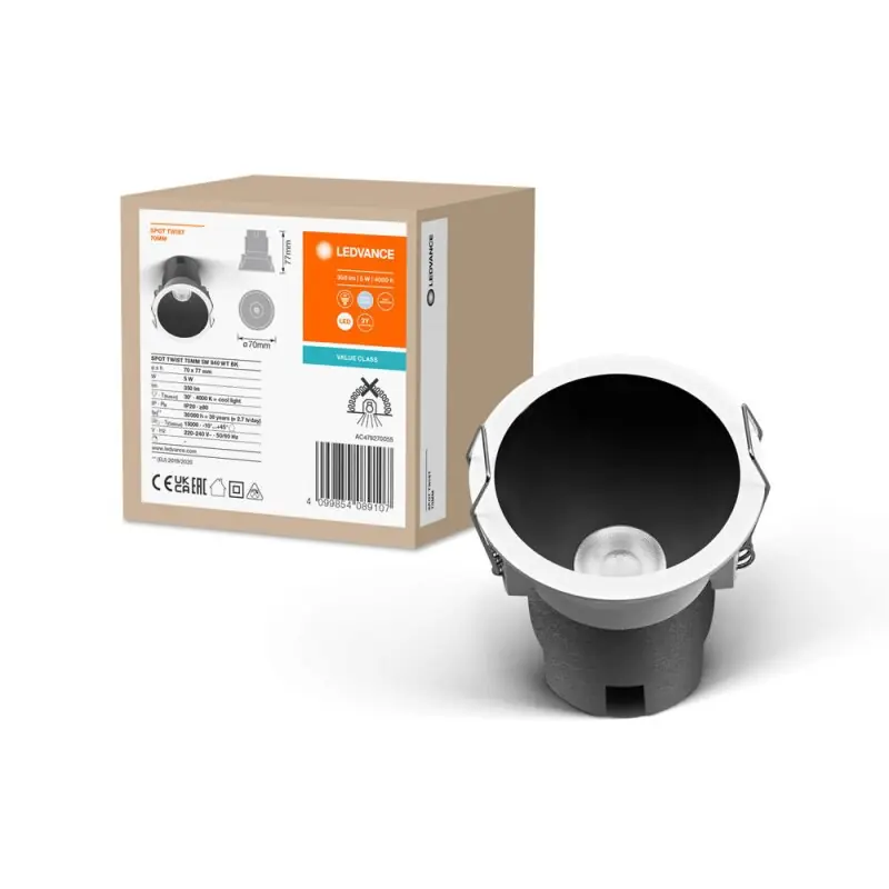Ledvance LED Einbaustrahler Spot Twist Weiß/Schwarz Ø7cm 5W 350lm neutralweiß 4000K 30° Begrenztes Angebot
