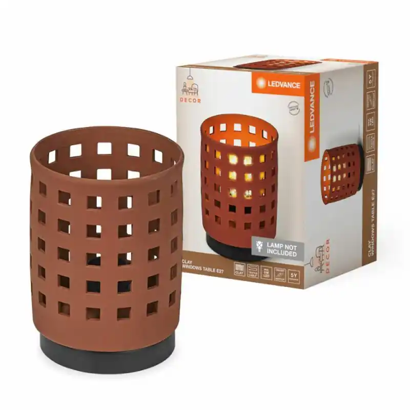 Ledvance Tischleuchte Decor Clay Windows Table Ton braun max. 6W E27 Textilkabel Günstig