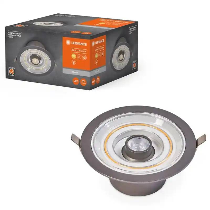 Ledvance LED Downlight Einbaustrahler Decor Filament Halo Silber 7W 620lm Warmweiß 2700K Schalter steuerbar Knallerangebot