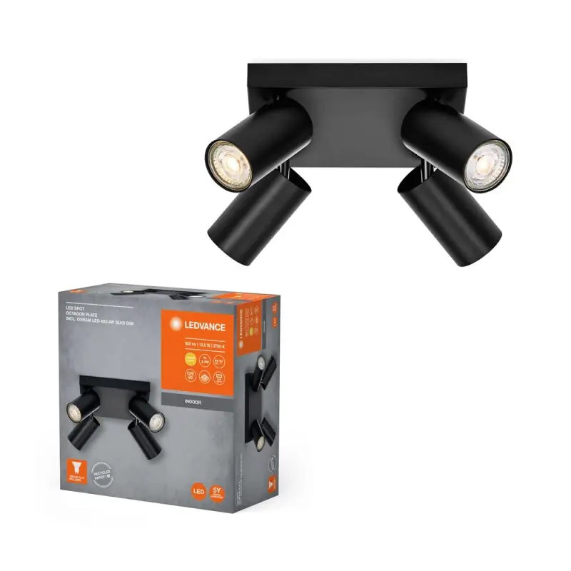 Ledvance LED Deckenleuchte Octagon PL schwarz 4 x 3,4W GU10 920lm warmweiß 2700K Dimmbar Bestpreis