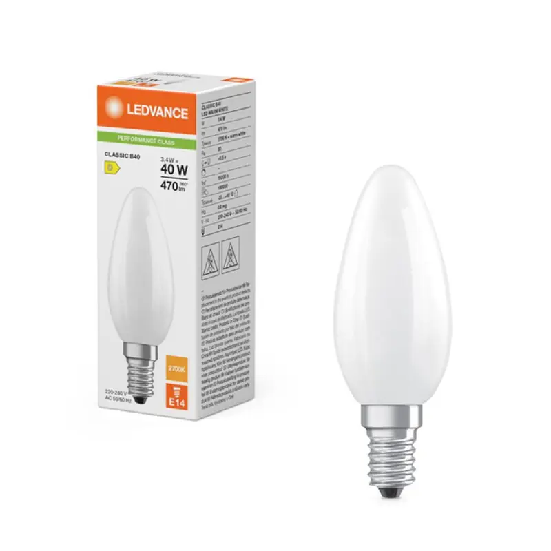 Kostenloser Rückversand Ledvance LED Filament Kerze 3,4W = 40W E14 matt 470lm warmweiß 2700K