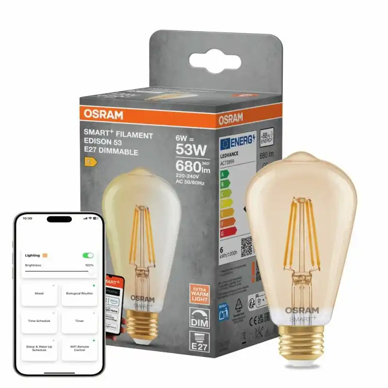 Letzte Chance Osram LED Smart+ Filament ST64 Edison 6W = 53W E27 Gold 680lm Warmweiß 2400K Dimmbar App Alexa Google Apple WiFi Matter