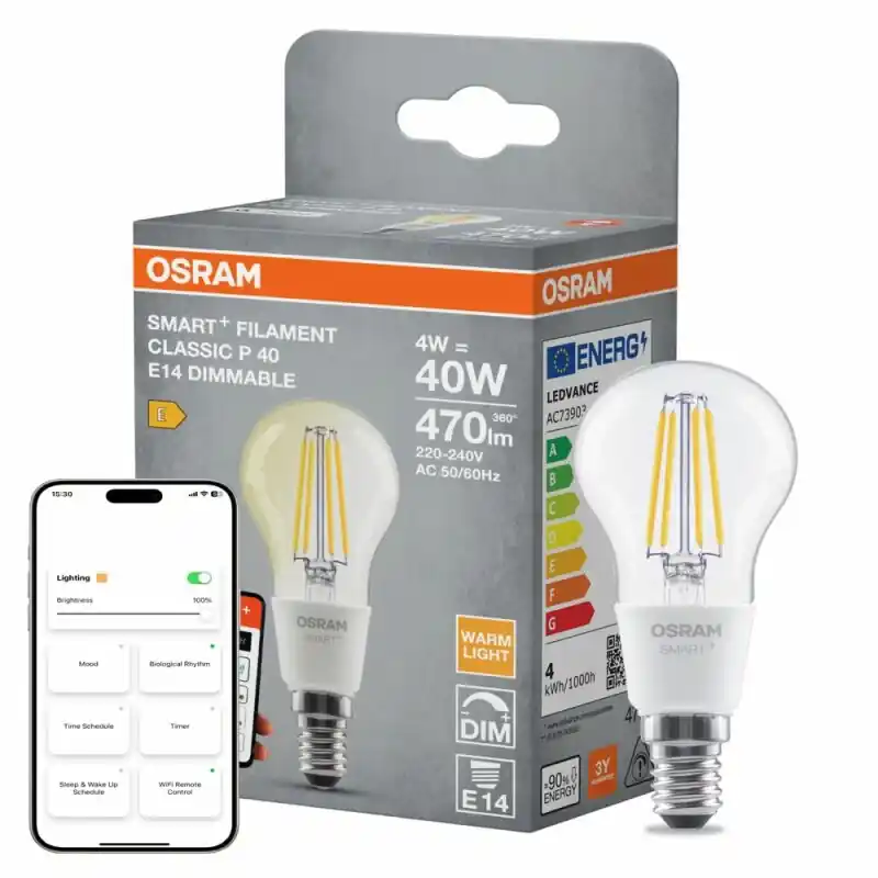 Kostenloser Versand Osram LED Filament Smart+ P45 Tropfen 4W = 40W E14 klar 470lm Warmweiß 2700K Dimmbar App Alexa Google Apple WiFi Matter
