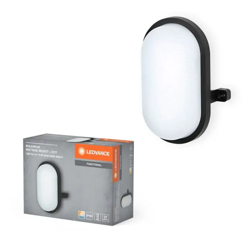 Highlight Ledvance LED Außenleuchte Wandlampe Bulkhead Oval Schwarz IP65 4W/7W/9W CCT 3000K/4000K/6500K