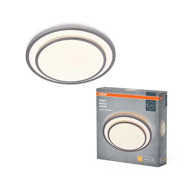 Osram LED Wandleuchte Deckenlampe Orbis Berlin Silber Ø30cm 16W 2000lm warmweiß 3000K 120° Nur Heute