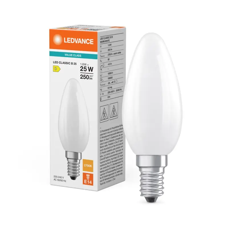 Ledvance LED Filament Classic B C35 Kerze 1,8W = 25W E14 matt 250lm warmweiß 2700K Mega-Angebot