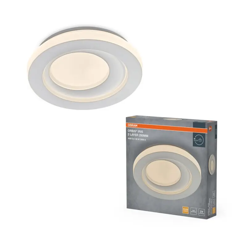 Wochenendangebot Osram LED Deckenleuchte Orbis Iris 2 Layer Weiß Ø29cm 36W 2600lm warmweiß 3000K