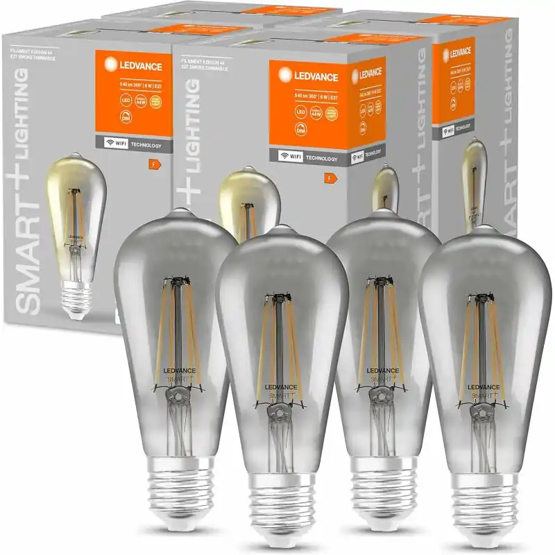 Jetzt Bestellen 4 x Ledvance LED Smart+ Filament Edison ST64 6W = 44W E27 Rauchglas 540lm extra warmweiß 2500K Dimmbar App Google Alexa WiFi
