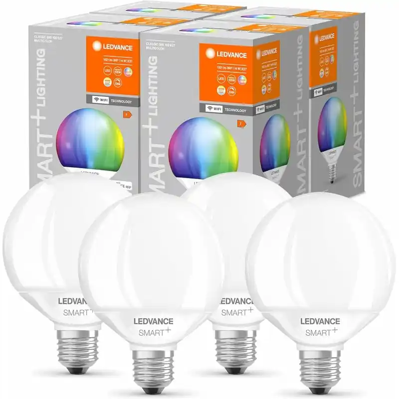 Top-Preis 4 x Ledvance LED Smart+ G95 Globe 14W = 100W E27 Opal 1521lm RGBW 2700-6500K dimmbar App Google Amazon Alexa WiFi