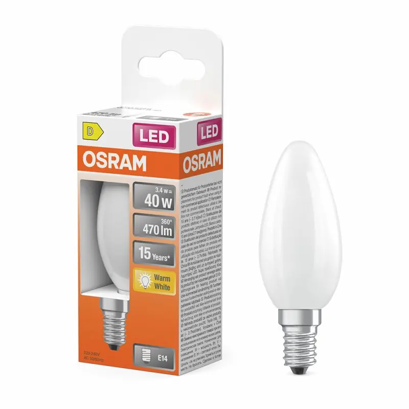 Wochenendangebot Osram LED Filament C35 Kerze 3,4W = 40W E14 matt 470lm warmweiß 2700K 300°