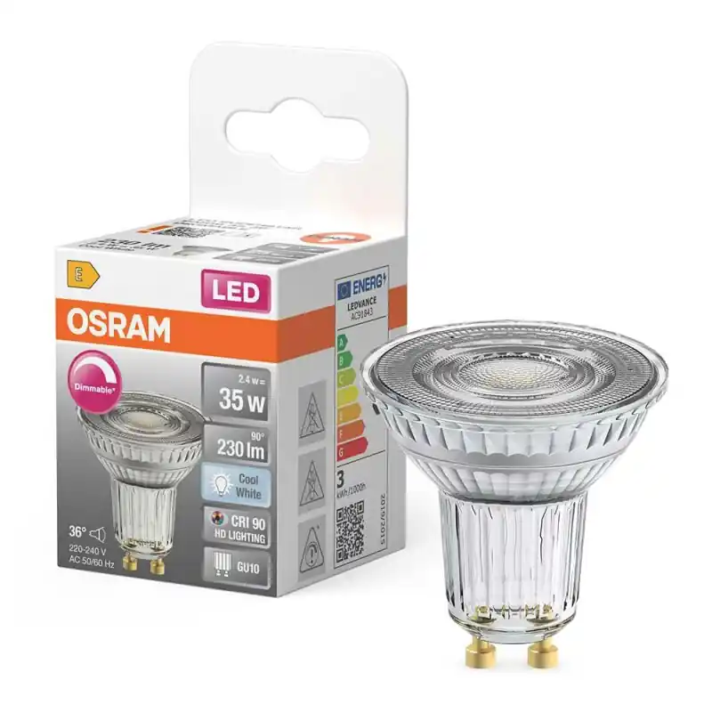 Osram LED Glas Reflektor PAR16 2,4W = 35W GU10 230lm Neutralweiß 4000K Ra>90 36° DIMMBAR Rabatt