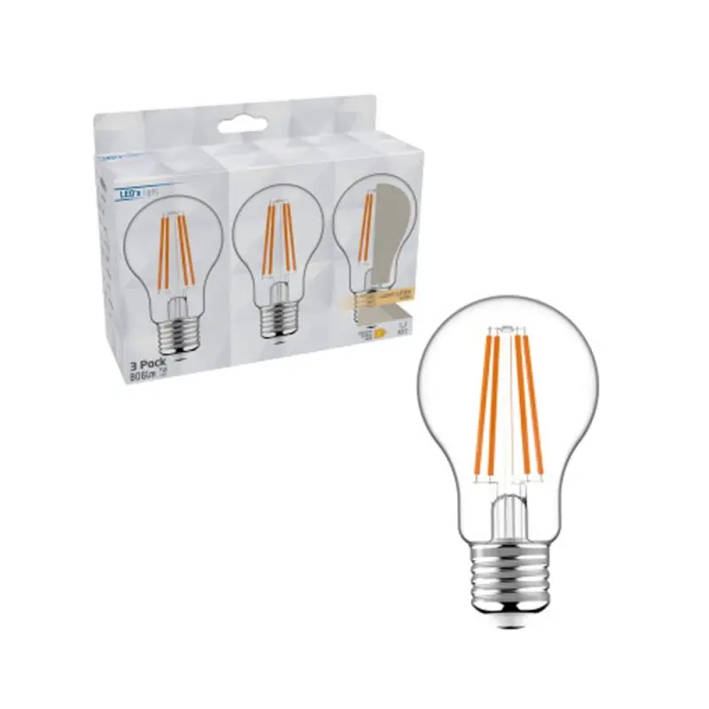 3 x LED's light LED Filament Classic A60 Birne 7W = 60W E27 klar 806lm warmweiß 2700K Echt