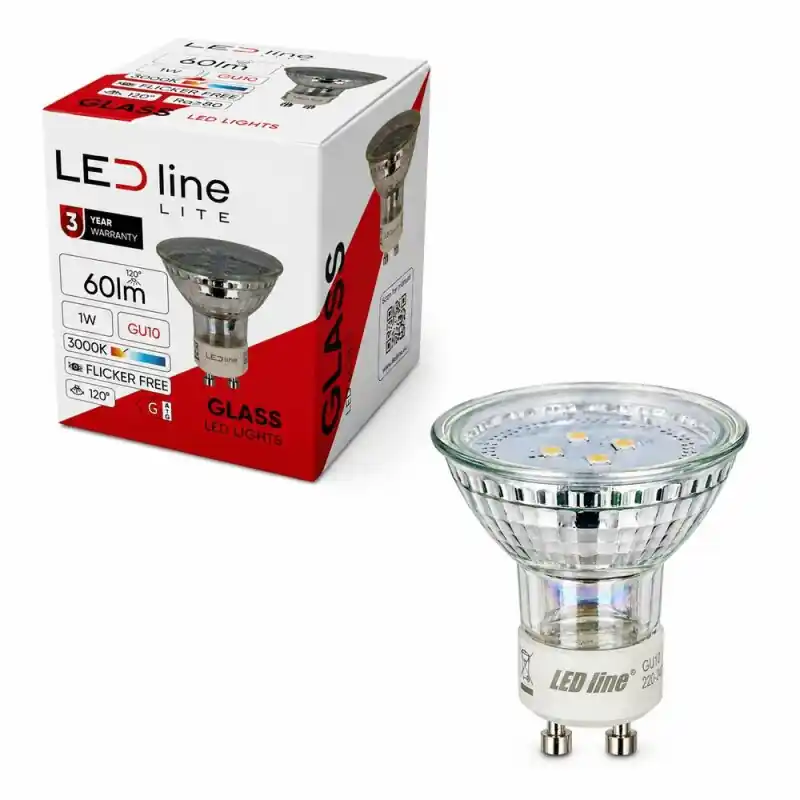 Billig LED Line LED PAR16 Glas Reflektor 1W = 10W GU10 60lm Warmweiß 3000K 120°