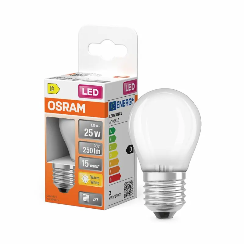 Osram LED Filament P45 Tropfen 1,8W = 25W E27 matt 250lm warmweiß 2700K 300° Knallerangebot