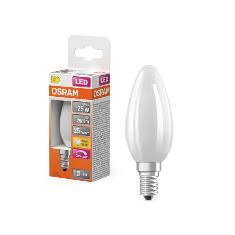 Osram LED Filament C35 Kerze 1,8W = 25W E14 Matt 250lm Warmweiß 2700K DIMMBAR Jetzt Bestellen
