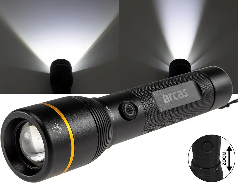Expressversand LED-Taschenlampe ARCAS mit Akku 10W 1000lm, Zoom, Powerbankfunktion