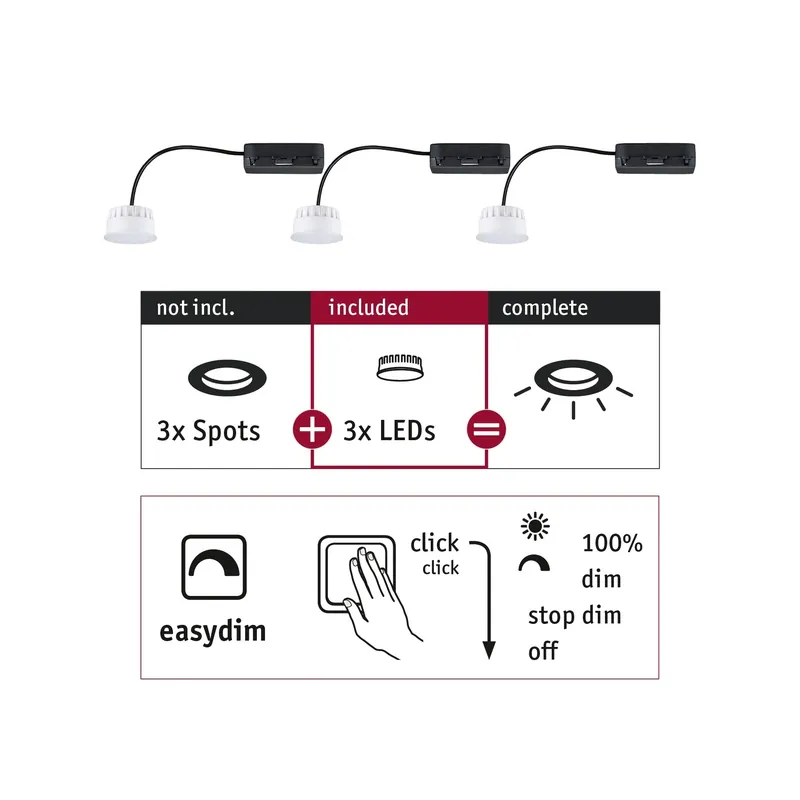 Paulmann EBL Choose 3er Coin Set Easy-Dim LED 3x6,5W 630lm 2700K 51mm Kunststoff Sofort Bestellen