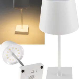 Solange Der Vorrat Reicht LED Tischleuchte 26cm, Weiß 3xAA A Batterie, dimmbar, Licht warmweiß