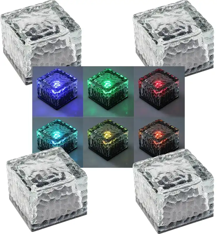 Schnäppchen Solar Dekosteine IP65, 4er Set mit Dämmerungssensor, RGB