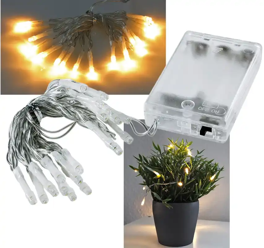 LED Batterie-Lichterkette "CT-BK20" 2m warmweiß, transp. Kabel, 20 LEDs Neue Ware