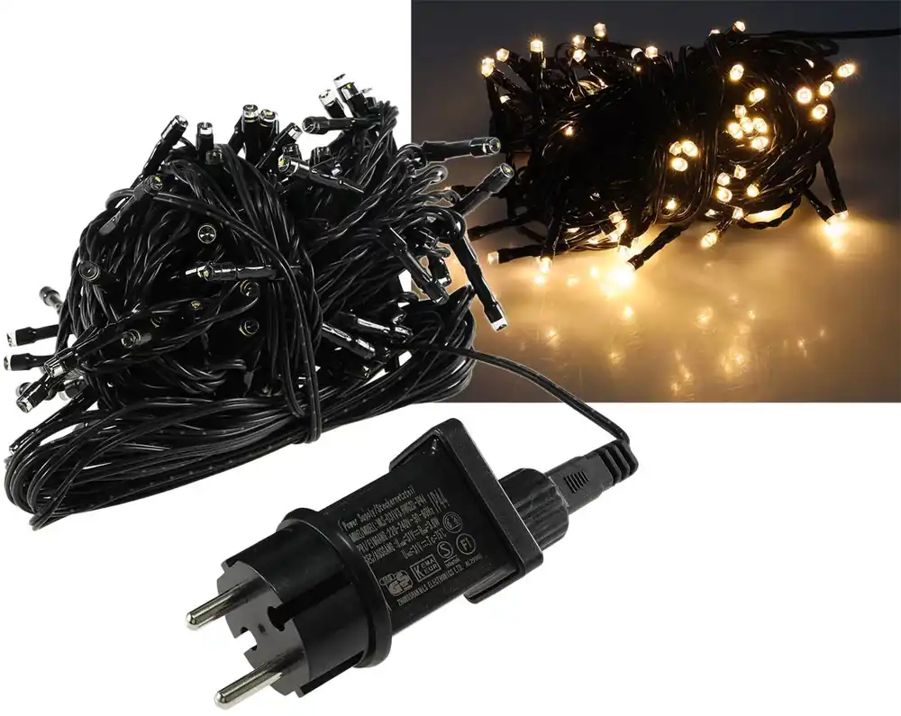 Neu LED Aussen-Lichterkette "CT-ALK100" 10m warmweiß, Kabel schwarz, IP44, 100 LEDs