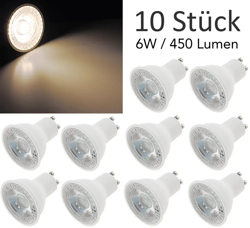 LED Strahler GU10 "H50 Promo2" 10er-Pack 3000k, 450lm, 230V/6W, 38°, warmweiß Kostenloser Versand