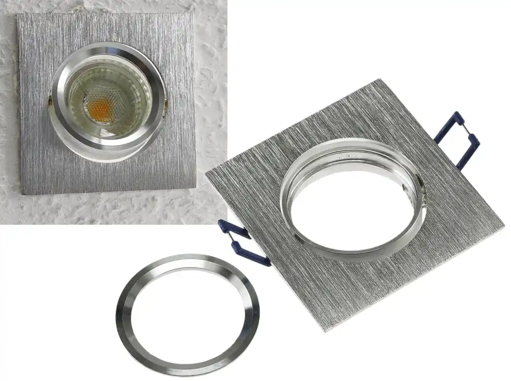 Einbaustrahler "CTE-84E" Eckig 84x84mm Einbau Ø68mm, neigbar, Clip Ring Geprüft