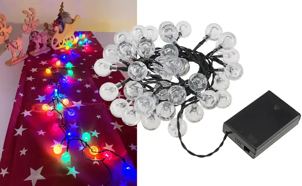 Geprüft LED Batterie-Lichterkette "BubbleBall" 40 Kugeln 23mm Ø, 6m lang, multicolor